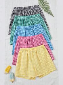5 Stück/set Teenager Mädchen Neue Klassische Gingham Muster Shorts