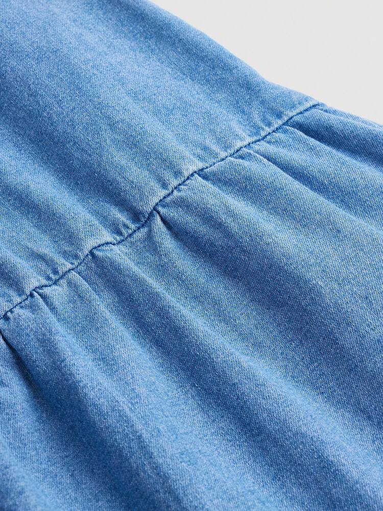 Teen Girls' Casual Off-Shoulder Short Sleeve Denim Dress With A-Line Dress