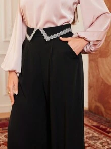 Modelyn Women's Loose-Fit Pants With Fold-Over Waist Design - Black - View 1