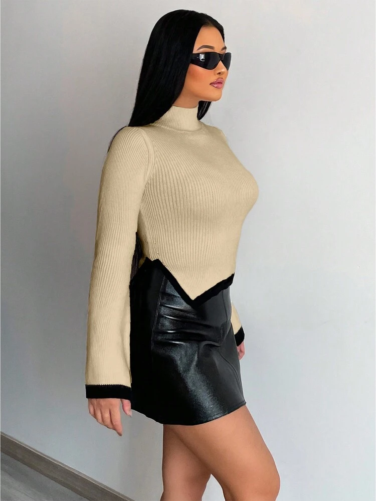 Women's Turtleneck Ribbed Sweater, Knit Pullover Fall Winter