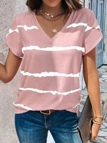 SHEIN LUNE Women's Striped Short Sleeve T-Shirt