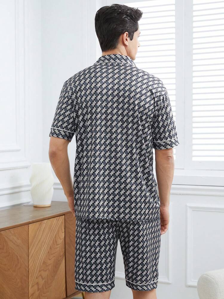 Men's Geometric Print Short Sleeve And Shorts Homewear Set