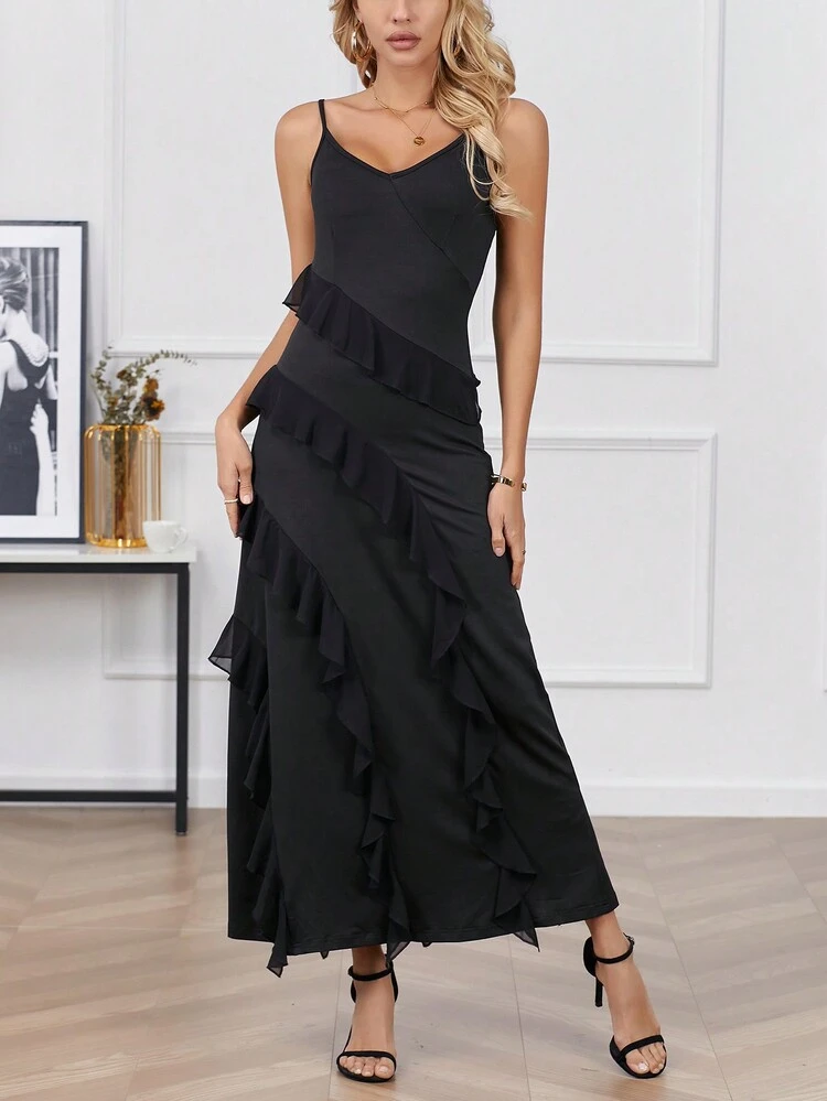 Solid Color Ruffled Decor Cami Sundress