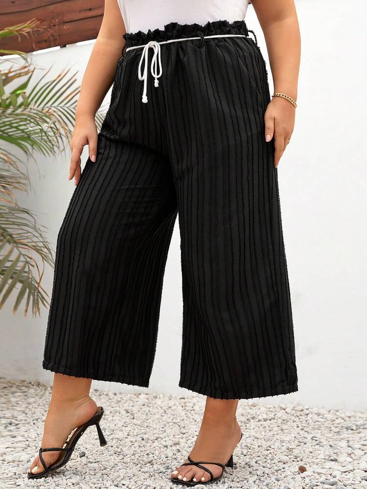 Plus Size Solid Textured Fabric Loose Pants