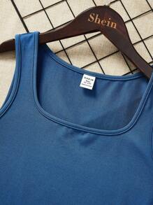 SHEIN Teen Girl dệt kim cổ vuông thông thường cho mùa hè để mặc hàng ngày - Màu xanh ngọc - Xem 4