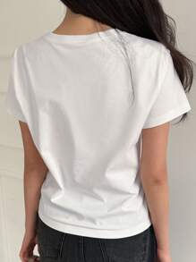 DAZY 女式純色不對稱領t卹 - 白色 - 查看 2