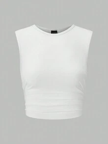 SHEIN Essnce 女式褶皺側邊肋紋坦克上衣 - 彩色 - 查看 4