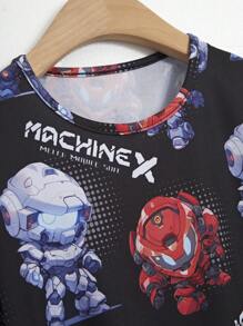 2pcs/Set Young Boys' Mech Digital Printed Short Sleeve Shirt And Shorts Pajama Set - Multicolor - View 4