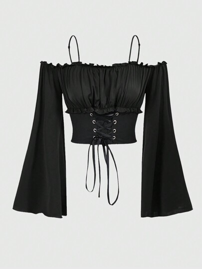 Fairycore Fashionable Women's Off-The-Shoulder Short Blouse