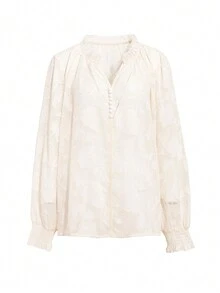 DAZY 女式提花襯衫,帶有凸出的領口和燈籠袖 - 白色 - 查看 9