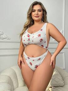 Classic Sexy Plus Size Women's Sexy Floral Print Bodysuit (1pc) For Weddings Season