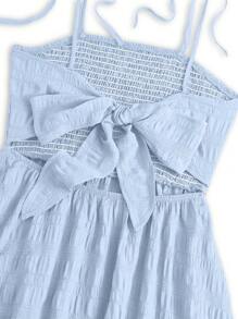 Soleia 女士單色紋理褶皺胸衣露背打結綁帶連褲裙 - 淺藍色 - 查看 5