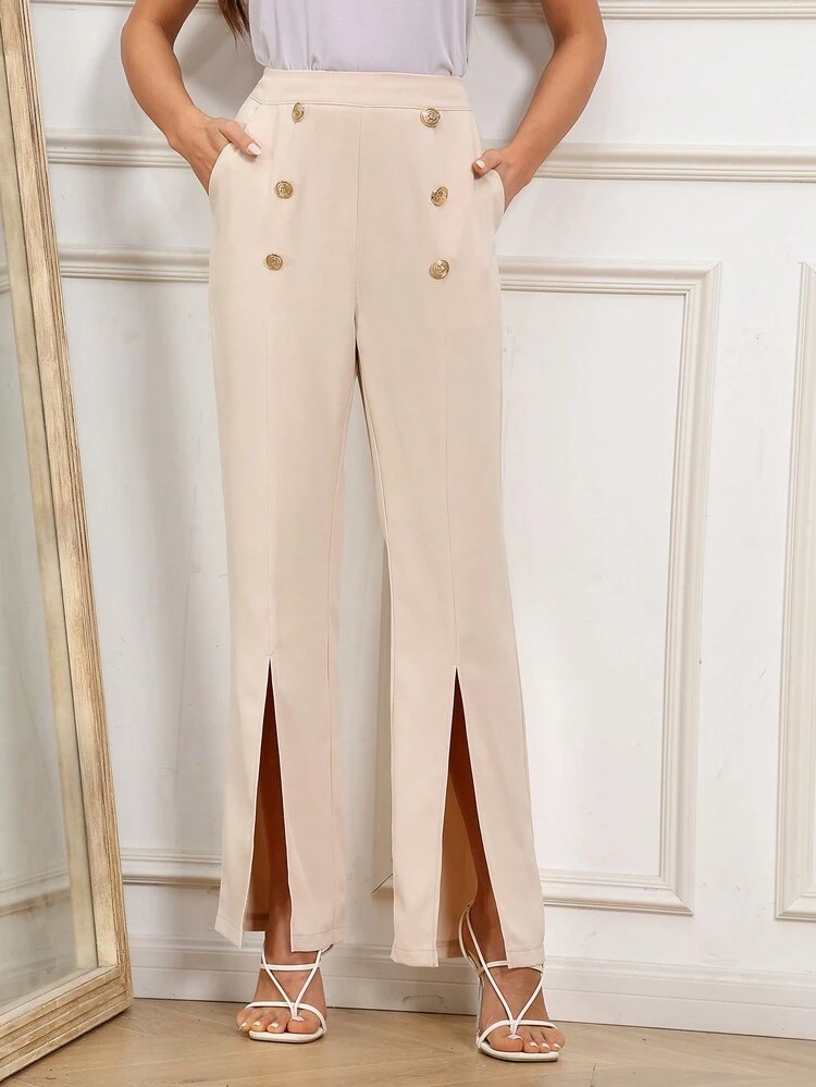 Women's Double Breasted Split Hem Wide Leg Pants