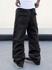 Manfinity EMRG Men's Drawstring Waist Cargo Denim Jeans - Black - View 4