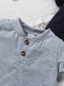 SHEIN Vintaside Kids 春夏款嬰幼兒3入組三色連身衣，日常休閒可愛，適合戶外、假期穿著 - 彩色 - 查看 4