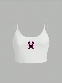 SHEIN Coolane 夏季適合的大尺寸蜘蛛紋短款吊帶上衣 - 白色 - 查看 1