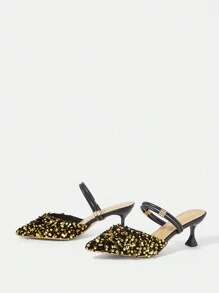 Fashionable Pointed Toe Sequined High Heel Shoes For Women, All Seasons