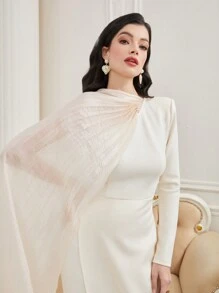 Modelyn Women's Patchwork Wrap Belted High Slit Dress - Apricot - View 3