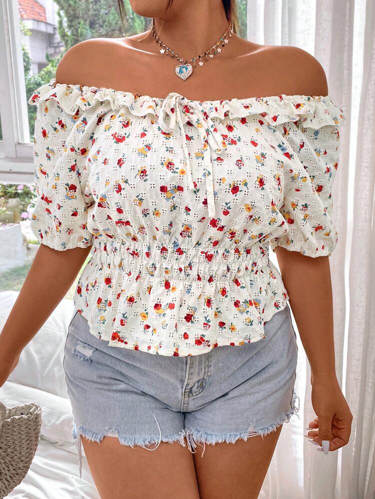 Women's Plus Size Floral Off Shoulder Shirt