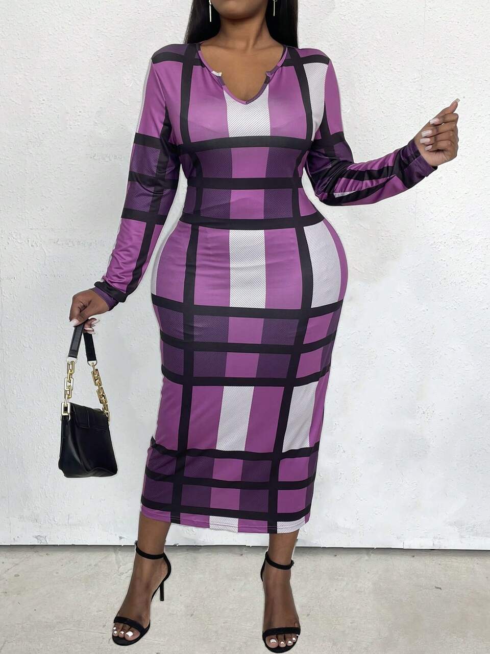 Plus Plaid Print Bodycon Dress