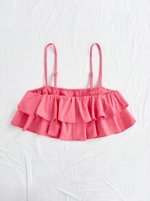 Soleia Camisola De Doble Capa Con Dobladillo Con Volantes Para Mujeres - Rosa - Ver 2