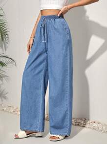 SHEIN PETITE CURVE Plus Size Women's Casual Straight-Leg Jeans Summer,Vacation Outfits Woman,Easter,Spring,Western,Office Outfits For Women,Rave Outfits,Baby Shower Dress,Cottagecore,Country Outfits Women, Chic,Baggy Jeans Women,Flowy Pants