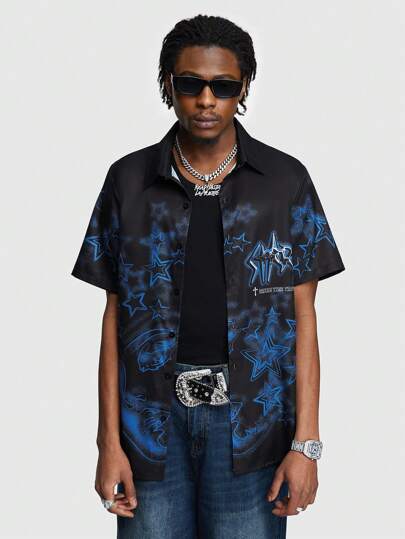 Street Life Camisa De Manga Corta Con Estampado De Estrellas Y Letras Tie Dye Para Hombre