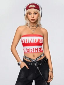 Muchica Quý cô Áo không dây Với Lá thư , Sọc & In hoa - Đỏ và trắng - Xem 7