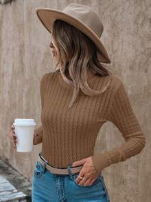 EURMUSE Jersey unicolor tejido de cable - Camel - Ver 3