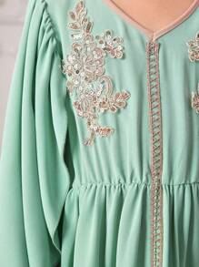 Trẻ Cô gái Hoa Lưới & Ruy băng Vá lại Dài Đầm Thích hợp Đối với Kỳ nghỉ & , Mùa Xuân & Mùa hè - màu xanh lá - Xem 4