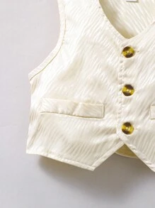 SHEIN Young Boy's Short Sleeve Shirt, Single-Breasted Vest And Pants Set For Gentleman Style - Apricot - View 4