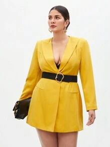 BizChic 女士純色長袖套裝連衣裙 - 黃色 - 查看 5