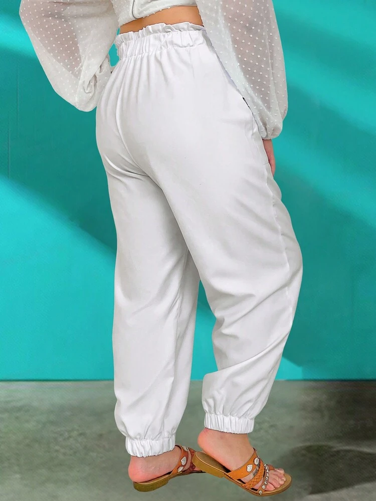 Plus Paperbag Waist Slant Pocket Pants Fall Cloth For Women