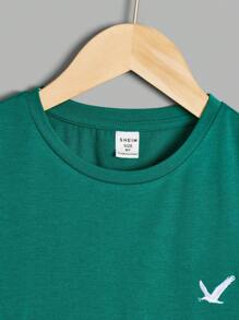 SHEIN Leap Crew Cậu bé Tween Giải trí Thoải mái Vòng cổ Ngắn tay Thể thao Áo thun - Màu xanh lá cây đậm - Xem 4