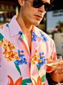 Manfinity Men's All-Over Print Short-Sleeve Shirt And Shorts Beach Outfit - Multicolor - View 5
