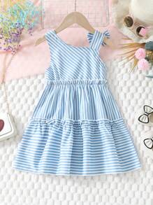 SHEIN Asymmetrisches Schulterkleid mit Streifen für Kleine Mädchen