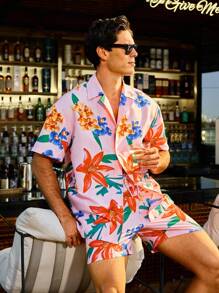Manfinity Men's All-Over Print Short-Sleeve Shirt And Shorts Beach Outfit - Multicolor - View 6