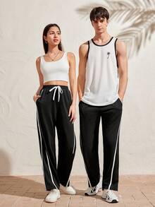 Manfinity Unisex 1 Miếng Nam Sọc Dệt kim Giải trí Quần Với Bên Sọc Và Nghiêng Túi - màu đen - Xem 4