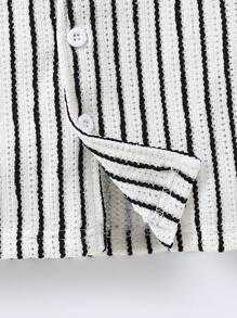 SHEIN 年輕男孩條紋休閒短袖衫，開衩面料，經典時尚，夏季、戶外活動和各種場合均適用，舒適耐穿 - 彩色 - 查看 6