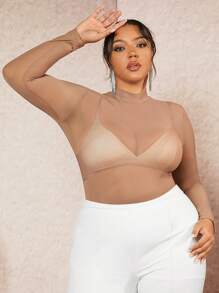 SHEIN BAE Blusa de manga larga con malla para mujer talla grande