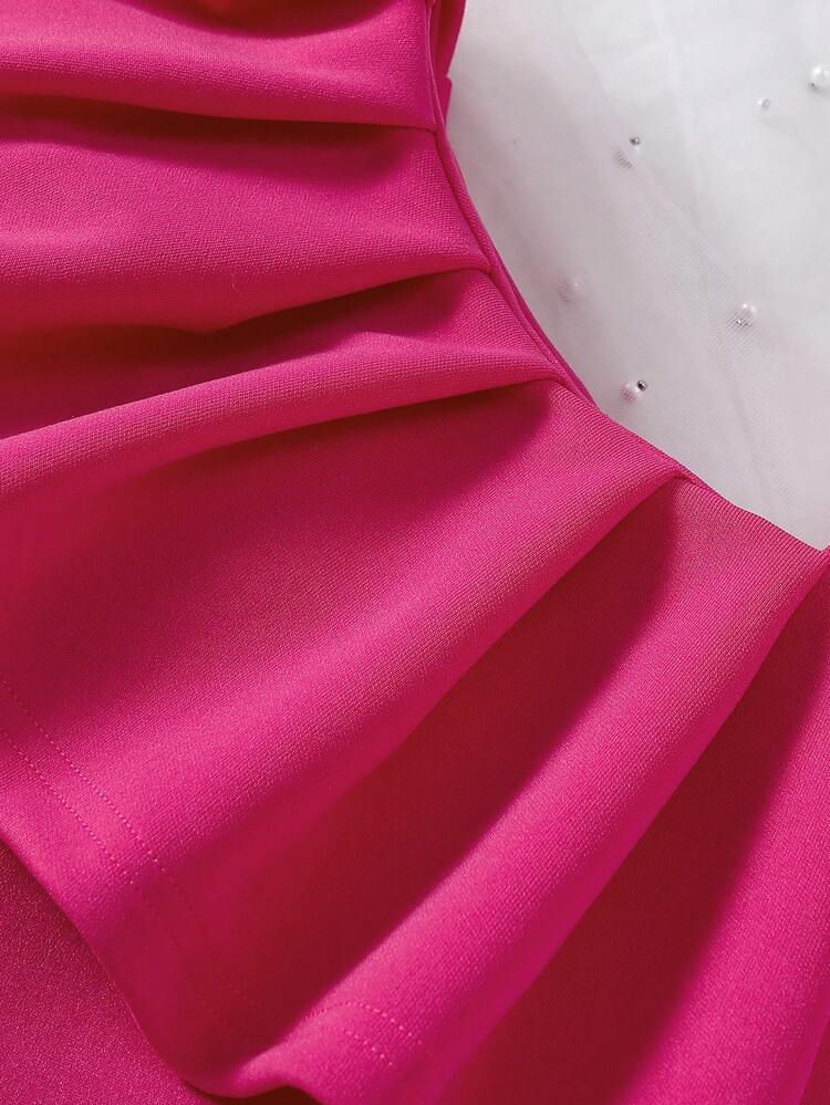 Young Girl Gorgeous Ruffled Faux Pearl Embellished Dress