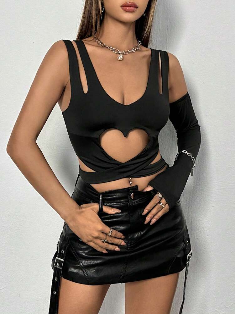 Ladies' Back Knot Cut Out Cropped Top