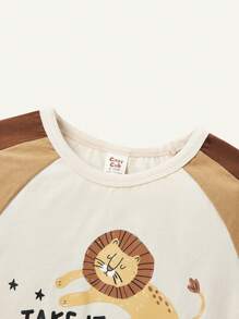 Cozy Pixies Baby Boy Color-Blocked Round Neck Short Sleeve Sweatshirt And Casual Shorts Two-Piece Set