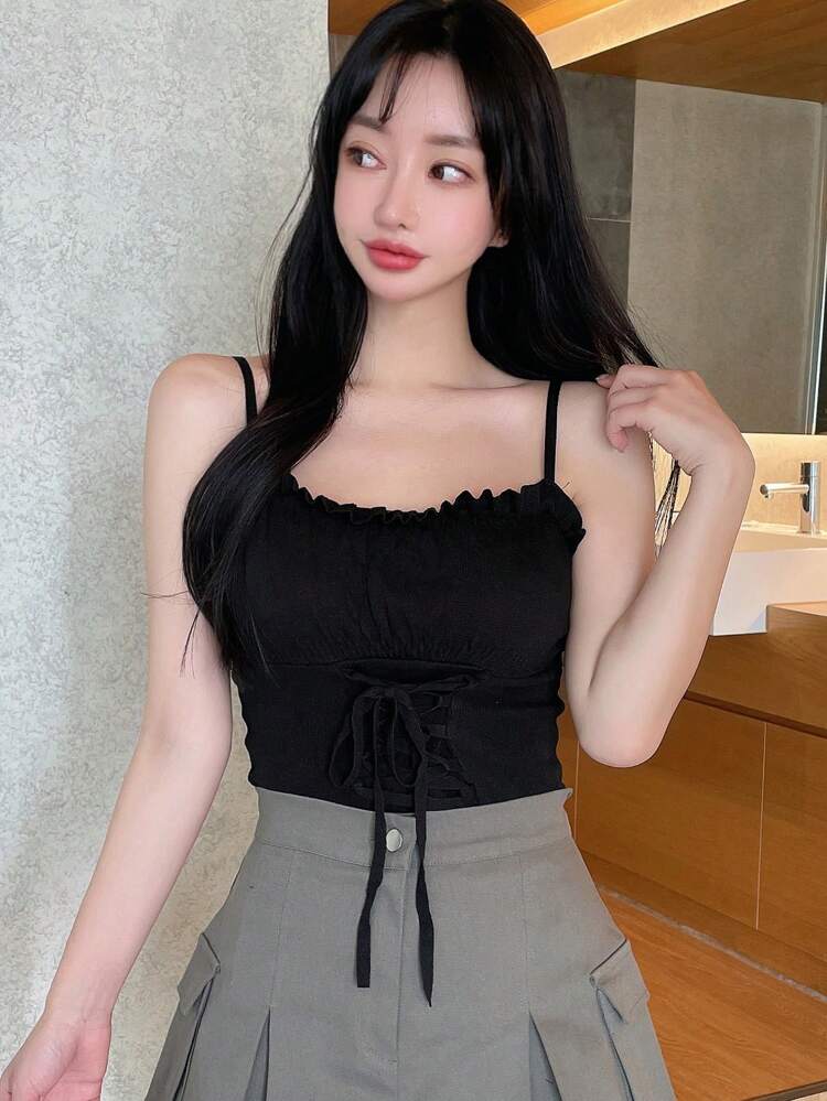 Women's Solid Color Knitted Tank Top With Crisscross Strap Detail