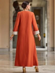 Al Najma Handmade Beaded Loose Color Block Casual Dress, Elegant Evening Party Elegant Luxury Long Sleeve Maxi Modest Dress