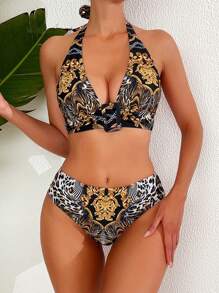 SHEIN Swim 女士性感全印花吊带比基尼上衣和下装套装夏季 - 彩色 - 查看 2