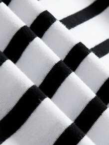 SHEIN Baby Boy's Casual & Versatile Knitted Striped Round Neck Short Sleeve Top - White - View 4