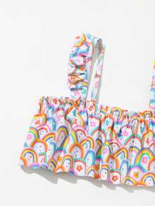 Young Girl Rainbow Print Bikini Set Summer Beach - Multicolor - View 3