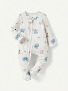 Cozy Pixies 2pcs Newborn Baby Boy Cartoon Pattern Round Neck Long Sleeve Romper And Pants Set Matching Set