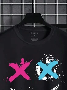 Manfinity Dauomo Men's Smile Face Printed Short Sleeve T-Shirt And Shorts Set - Black - View 5